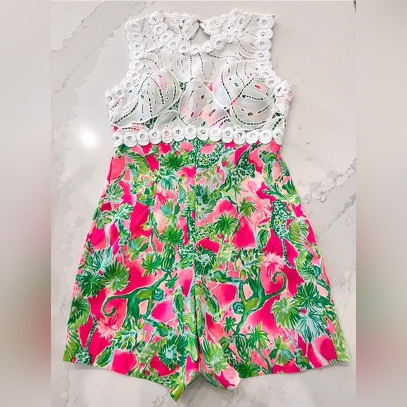 Lilly Pulitzer Pants - Rare Lilly Pulitzer Sadie Romper White Lace Raz Berry Catty Shack Sz 6 $198